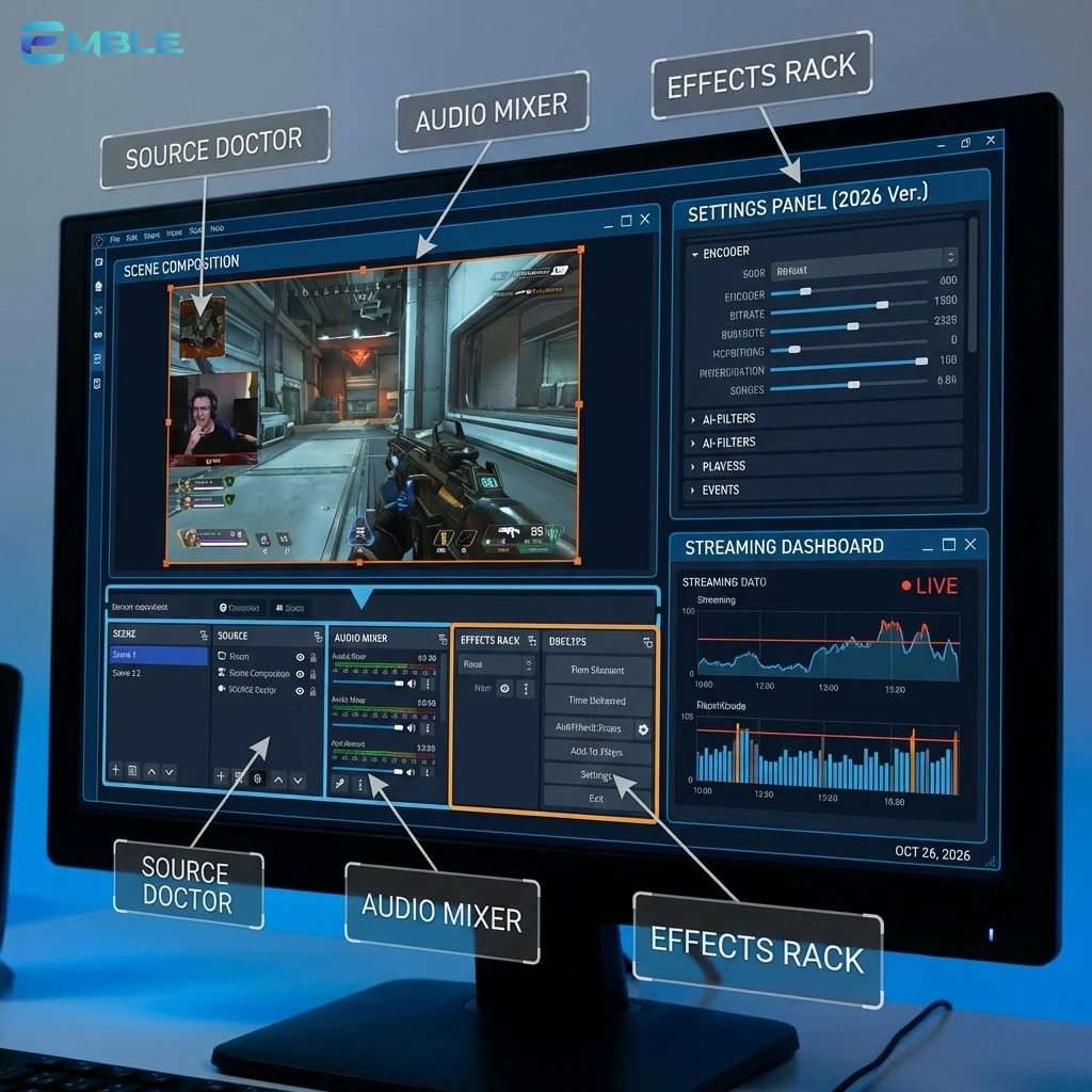 Giao diện phần mềm OBS Studio, công cụ quay màn hình chuyên nghiệp cho video chất lượng cao.