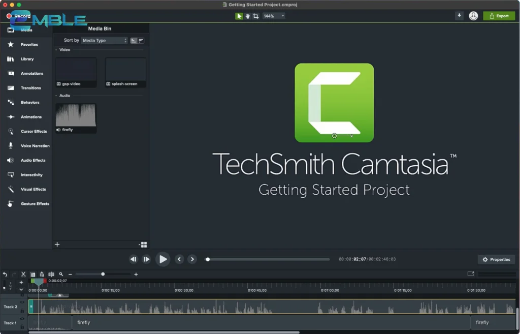 Giao diện phần mềm quay màn hình TechSmith Camtasia trên Mac
